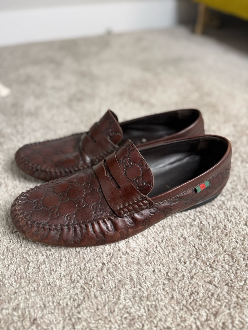 Gucci Leather Penny Loafers in Brown